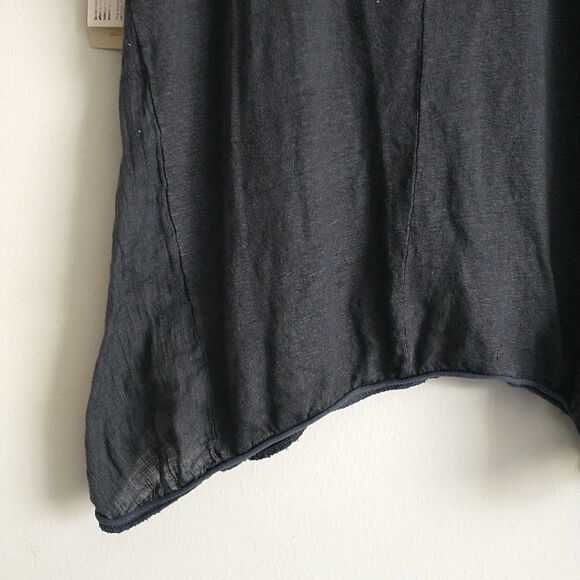 Talia Benson Tunic Top OS/L*Blue Linen Asymmetrical Hem Knit Lagenlook New - Picture 5 of 9